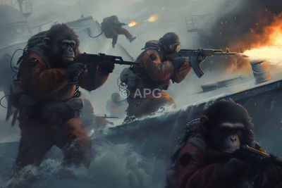 Affen-Kommando im Kampf auf hoher See (KI-generiertes Fantasy-Motiv)